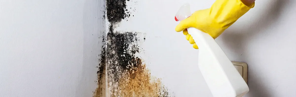 visible mold growth on an interior wall being treated during mold removal service in Columbus, OH