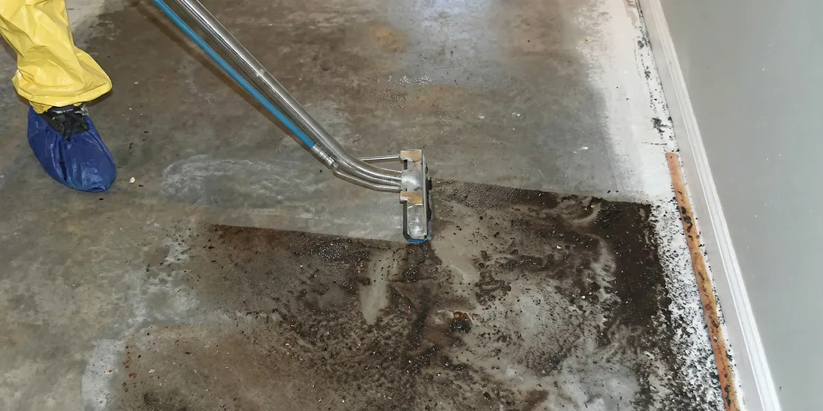 sewage removal technicians extracting contaminated wastewater from a residential floor in Columbus, OH